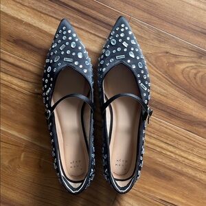 a new day Black Studded Pointed Toe Mary Jane Flats